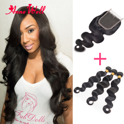 

7A Brazilian Body Wave 3 Bundles With Closure Soft Human Hair Weave Bundles With Closure Mink Brazilian Virgin Hair With Closure