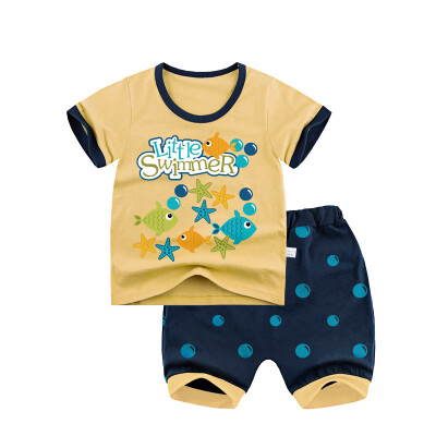 

Yue Tong Lai children's suit summer boy short-sleeved T-shirt harem pants suit summer Y1908 swimming small fish 110