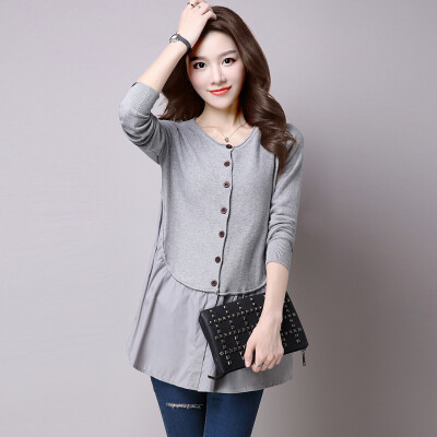 

Siberian white woman 2017 spring&summer gray solid color long-sleeved splicing chiffon sweater cardigan S63F0006A11JM gray all