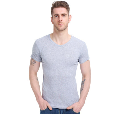 

Bosideng Men&39s Tank Men&39s T-Shirt Short Sleeve Cotton V-Neck Shirt Pure Color Touching T-Shirt Casual Gray