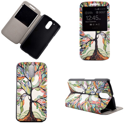 

Colorful Tree Design PU Leather Flip Cover Wallet Card Holder Case for Moto G4