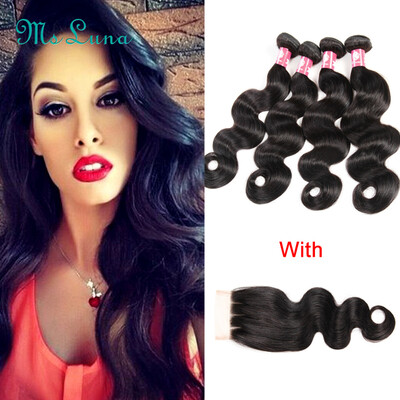 

Peruvian Virgin Hair with Closure Human Hair 4 Bundles with 1 Lace Closure Unprocessed Human Hair Peruvian Body Wave with Closure