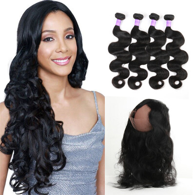 

8A Pre Plucked 360 Lace Frontal With Bundle with Baby Hair Malaysian Body Wave 360 Lace Virgin Hair With Bundles 360 frontal