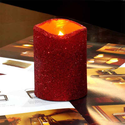 

DFL Flickering Flameless Real Wax Electronic Led Pillar Candles with Timer Glitter Powder for Christmas (Gold, 3x4 Inches)