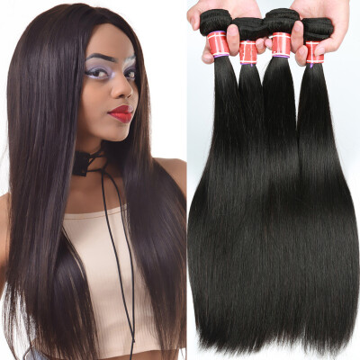 

7A Brazilian Virgin Hair Straight 4 Bundles 100% Human Hair, Brazilian Straight Natural Black Brazilian Virgin Hair Straight