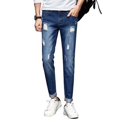 

(MSEK) отверстие девять очков джинсы мужской прилив микробомба большой размер Harlan джинсы мужской LNK70011 синий 30