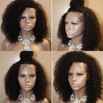 

Brazilian Free part short lace front human hair curly wig glueless kinky curly lace front bob wigs for black women