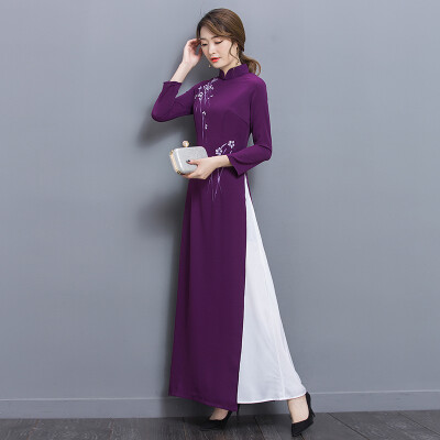 

MAXWAY women&39s 2017 spring original design Chinese style temperament improvement cheongsam long retro dress tea clothing MW002 purple M