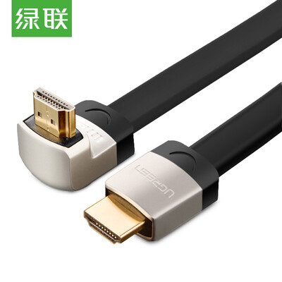 

Green Alliance (UGREEN) HDMI cable version 2.0 3D digital high-definition line 4K flat line 90 degree elbow notebook projector cable interface big side inward 1 meter 10277