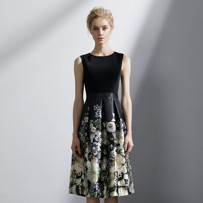 

Marc Rebecca elegant print stitching sleeveless -shaped dress 72006E black printing  code