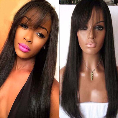 

Brazilian human hair Lace front wigs Silky straight Glueless lace front human hair wigs with bangs for black women
