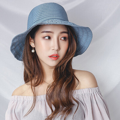 

Jingdong supermarket] Meng Si Ke (MSEK) WMZ170780 hat female Korean version of the rivet patch sun hat big along the beach cap basin cap lake blue