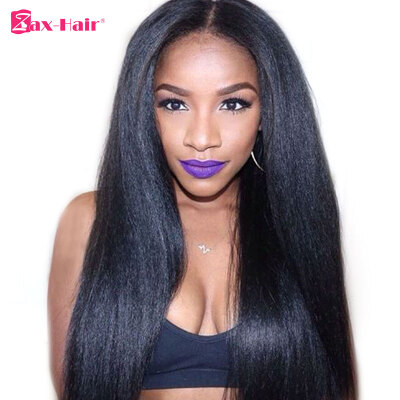 

Yaki Straight Lace Front Wig Brazilian Virgin Human Hair Glueless Lace Front Wigs For Black Women With Baby Hair 150% Density Zax