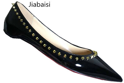 

Jiabaisi Women Flats Pointed Toe nails patent Flats Slip On low heel shoes Large Size Wedding Party Casual Basic Shoes