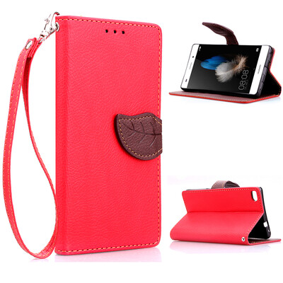 

Red Design PU Leather Flip Cover Wallet Card Holder Case for Huawei P8 Lite