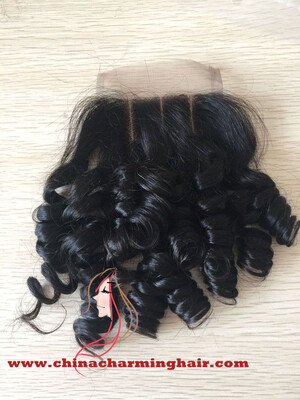 

8A Unprocessed Brazilian Virgin Hair Funnmi Hair Closure Bouncy Curly Spiral Curl Lace Closure 4x4 Free Part Human Hair Closure