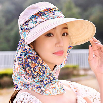 

DUSENNA beige national wind sun hat female summer sun hat foldable neck cap anti-ultraviolet outdoor beach cap cap