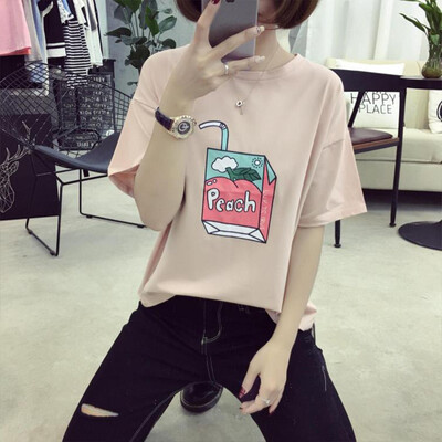 

VIVAHEART Round Collar Cartoon Print Студент с коротким рукавом Футболка с футболкой VWTD174236 Розовый L