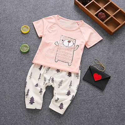 

Ou Mai Beibei children's clothing children's pants harem pants children summer short-sleeved sets M0055 pink 120 yards