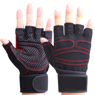 

Chi Chi semi-finger fitness gloves equipment training sports gloves men&women anti-skid riding lengthened wrist wrist routine black M code