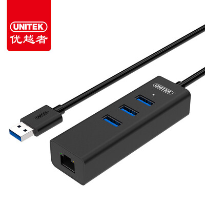 

Улучшенный человек (UNITEK) Gigabit проводной LAN конвертер USB для кабеля RJ45 интерфейсов с разветвителем 3 Apple Mac настольного 3.0HUB алюминиевой ступицы черным Y-3083BK