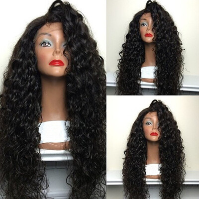 

Heat Resistant Japan Fiber Hair Side Part Long Black Water Wave Synthetic Lace Front Wig For Women Half Hand Tied Synthetic Wigs