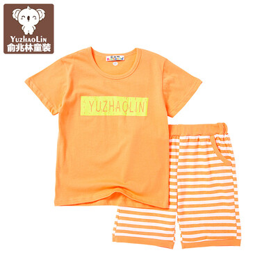 

Yu Zhaolin children's clothing children's suit big boys summer short-sleeved sets YH56T022004 English bar light orange 130