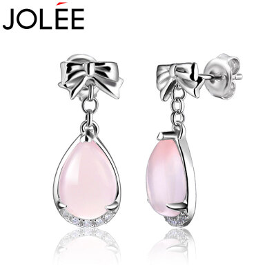 

Yulan JOLEE Natural Powder Crystal S925 Silver Cute Bowknot Stud Earrings Color Gemstone Earrings Gaspaste Style Dress Earrings Send Girlfriend Honored Lady Gift Pink Crystal