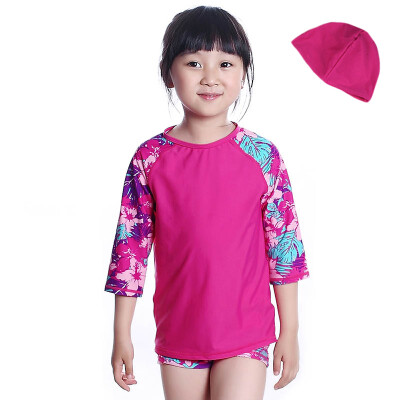 

Yizi (EZI) children's girls sunscreen surf clothing in the sleeves shorts three-piece swimwear swim cap Ezi12023 rose red 90cm