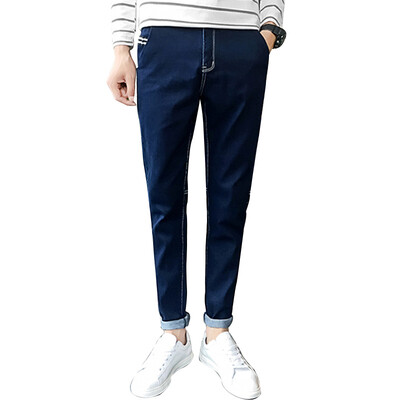 

(MSEK) jeans men's fashion Slim jeans simple wind nine pants male LNK70000 dark blue 29
