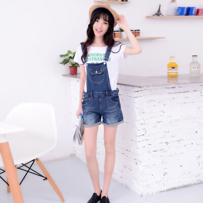 

VIVAHEART Siamese Belt Jeans Short Pants Straight Loose Trousers Pants VWKN174246 Blue S