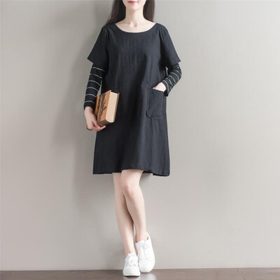 

CITYPLUS Sen Female Art Fake Two-piece Knitted N A Long Sleeve Dress Skirt CWQZ172260 Black