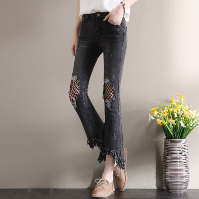 

City plus CITYPLUS literary Fan Fan Su micro-horn fishing net hole nine pants pants trimming pants mesh socks jeans CWKN174150 black 27