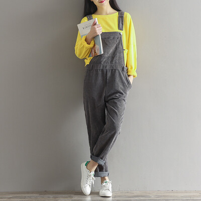 

City plus CITYPLUS 2017 autumn&winter new women&39s literature retro pure color wild loose loose trousers corduroy strap pants CWKX172356 gray S