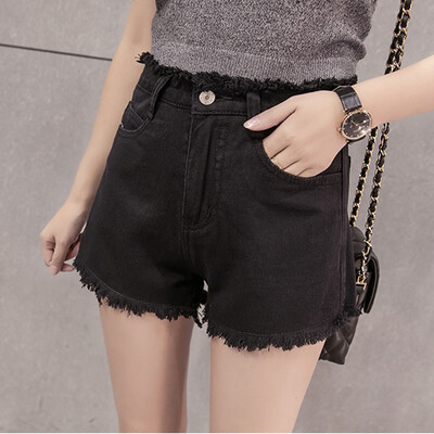 

Longyue Women&39s High Waist Denim Shorts Fur Fringed Flying Bundled Pants Simple Short Pants LWKN173401 White