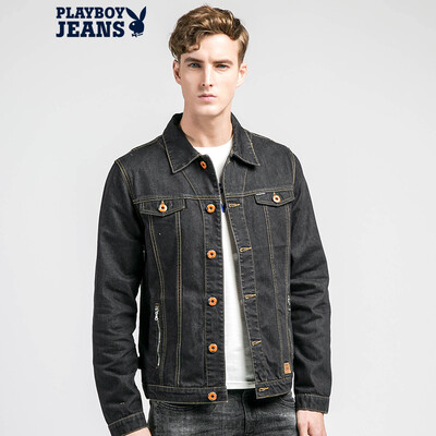 

Playboy PLAYBOYJEANS Классические молодые британские мужчины Slim Cowboy Personality Jacket 53106001 Black XXL