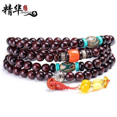 

Essence lobular red sandalwood with beads beads beads hand string bracelet necklace hand-held herd 8mm essence section
