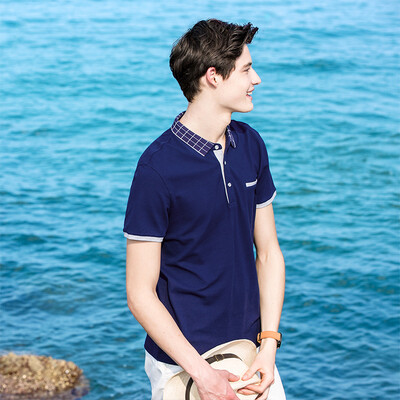 

Camel (CAMEL) men's summer lapel business casual micro-elastic solid color short-sleeved T-shirt X7B201158 flower gray XXL