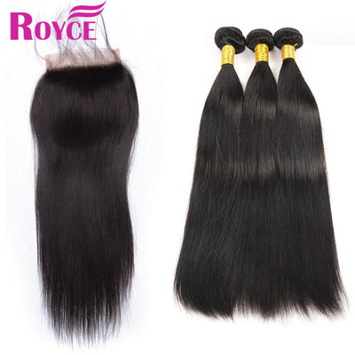 

7A Malaysian Human Hair Straight 3Bundles with Lace Closure 100 Unprocessed Human Hair Bundles with Closure Malaysian Straight