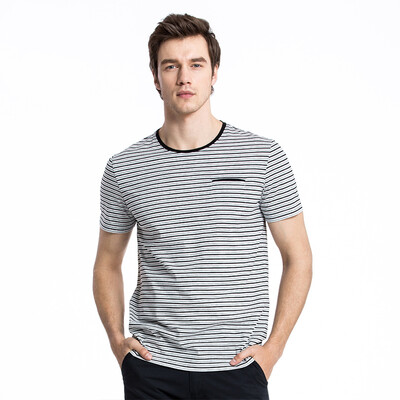 

Camel (CAMEL) men's summer fashion green round neck stripes small fresh casual short-sleeved T-shirt X7B297083 black gray L