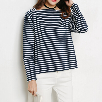 

CITYPLUS text of the word collar striped long-sleeved backing T shirt CWTC172270 black stripes are all white