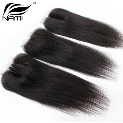

Top Quality Brazilian Virgin Human Straight Hair 4x4 Lace Closure 3 Way Part Bleached Knots Free Middle Three Part Free Shipping