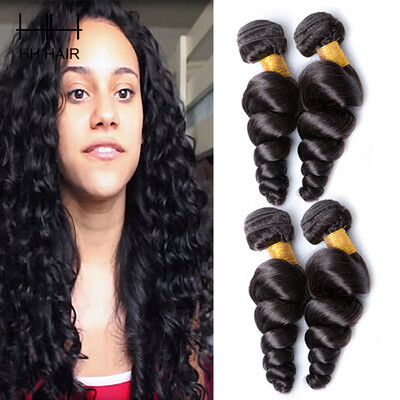 

HHHair 4 Bundles Peruvian Loose Wave Virgin Hair Peruvian Virgin Hair Loose Wave Virgin Peruvian Human Hair Weave Natural Black