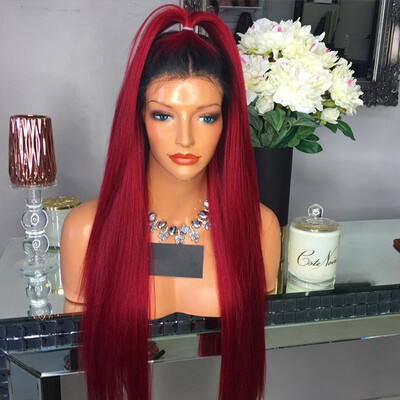 

Silky Straight Lace Front Wigs 1bRed Ombre Human Hair Wig 150 High Density Red Color Virgin Brazilian Ombre Full Lace Wigs