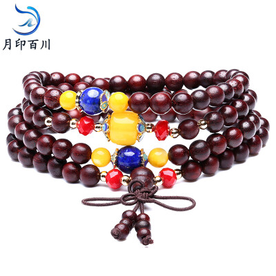 

Moon India Sea leaf red sandalwood 108 bracelet female models red sandalwood Buddha beads hand string Cloisonne colorful rosewood