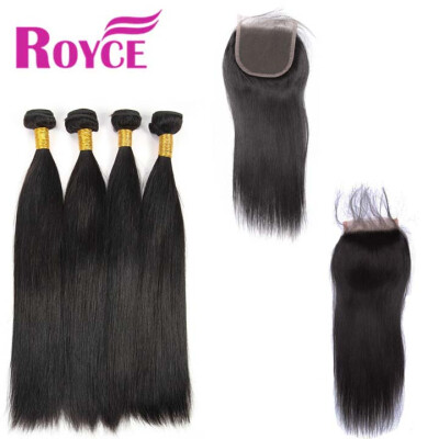 

Raw Indian Straigh Human Hair 4Bundles with Closure Indian Straight Virgin Hair 4Pcs with 4*4Lace Closure Human Hair Extensions