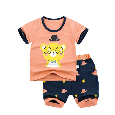 

Yue Tong Lai children's suit summer boy short-sleeved T-shirt harem pants suit summer Y1912 hat bear 110