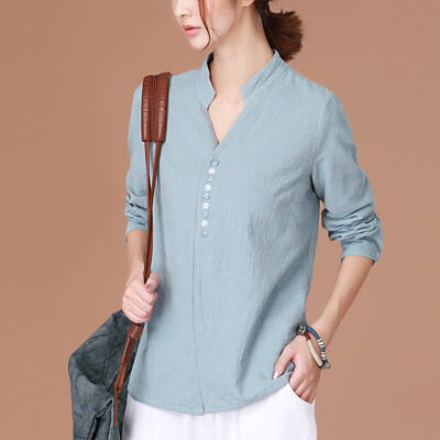 

CITYPLUS Arts Fan Li collar wild primer shirt loose long-sleeved shirt CWCC172473 light blue L