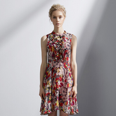 

Marc Rebecca Chiffon One-piece Dress Slim Sleeveless Velcro 72001E Red Print