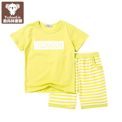 

Yu Zhaolin children's clothing children's suit big boys summer short-sleeved sets YH56T022001 English bar green beans 150